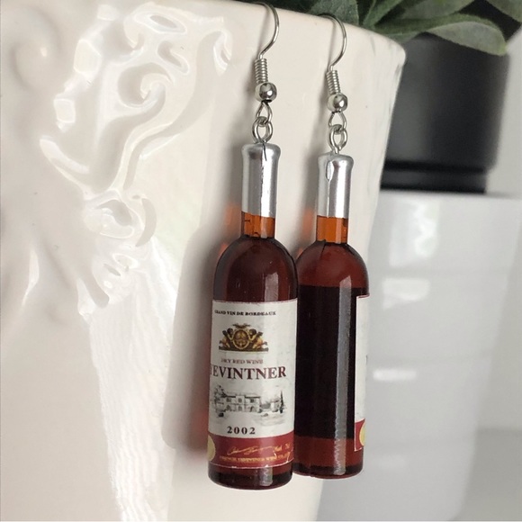 New Wine Bottle Champagne Oversized Dangling Mini Food Earrings Fun Party Gift - Picture 5 of 5
